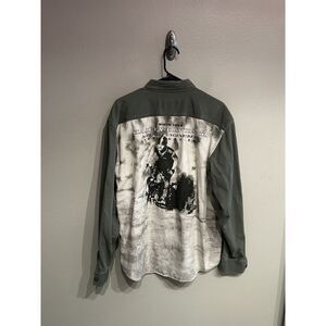 Harley Davidson Men’s Large Green Canvas Long Sleeve Button Up Shirt Graphic
